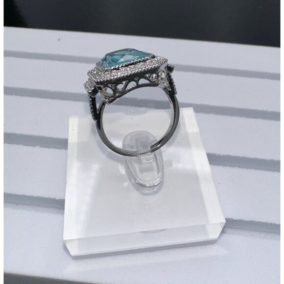 Aquamarine Cubic Zirconia & White Crystal Statement Ring - Picture 12 of 16